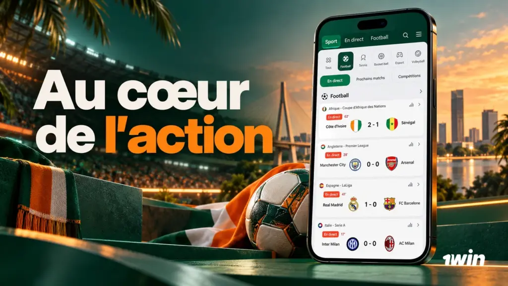 Téléphone présentant des scores de football illustratifs dans un stade.