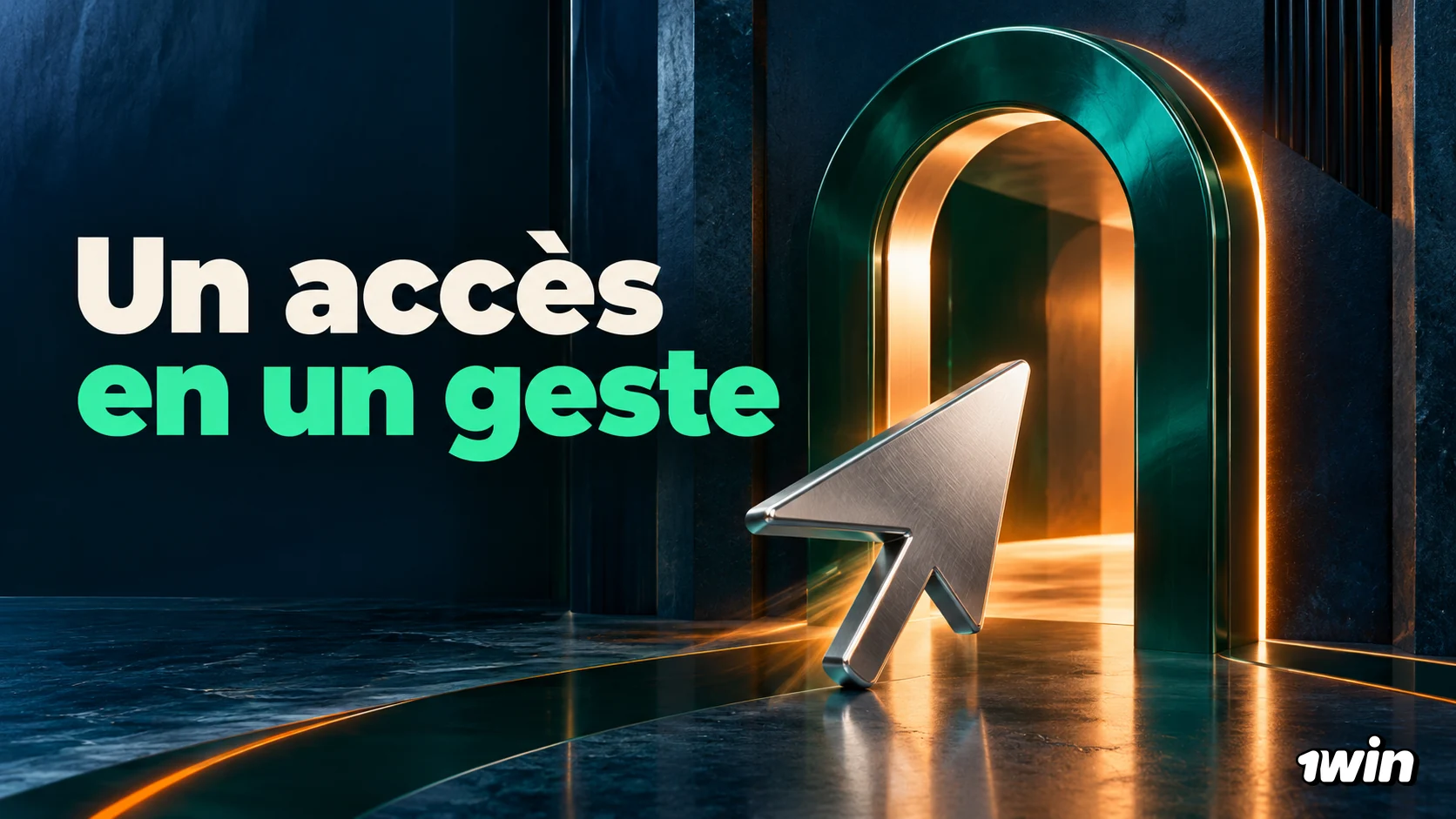 Flèche entrant dans une arche lumineuse avec le message Un accès en un geste.